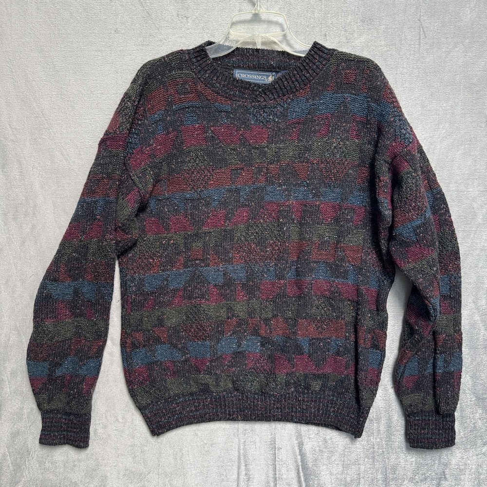 Crossings Sweater M Geometric Crewneck Made USA Pullover 90s Style‎ Aztec Retro